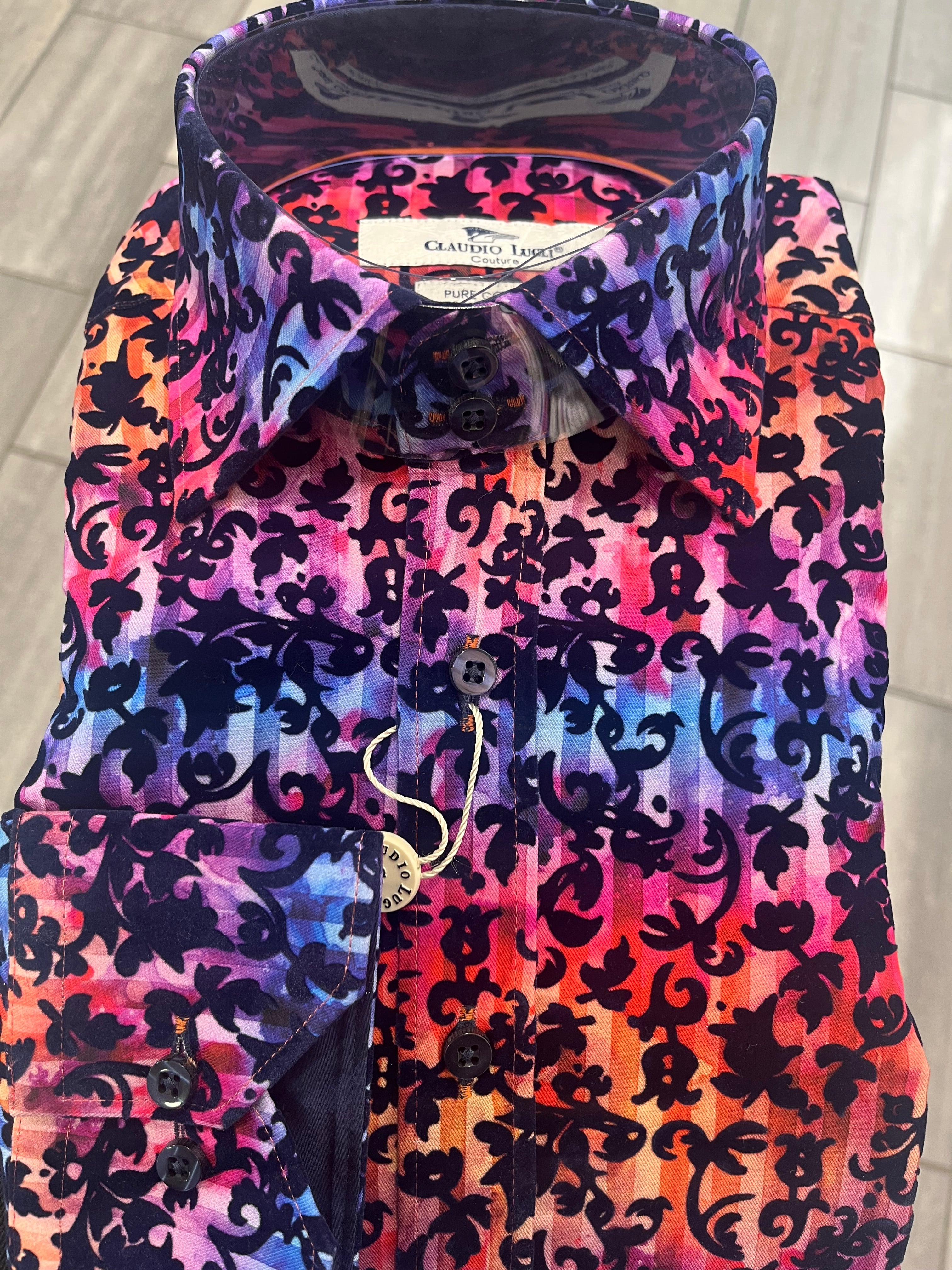 CLAUDIO LUGLI FLORAL FLOCK SHIRT CP8050-RED