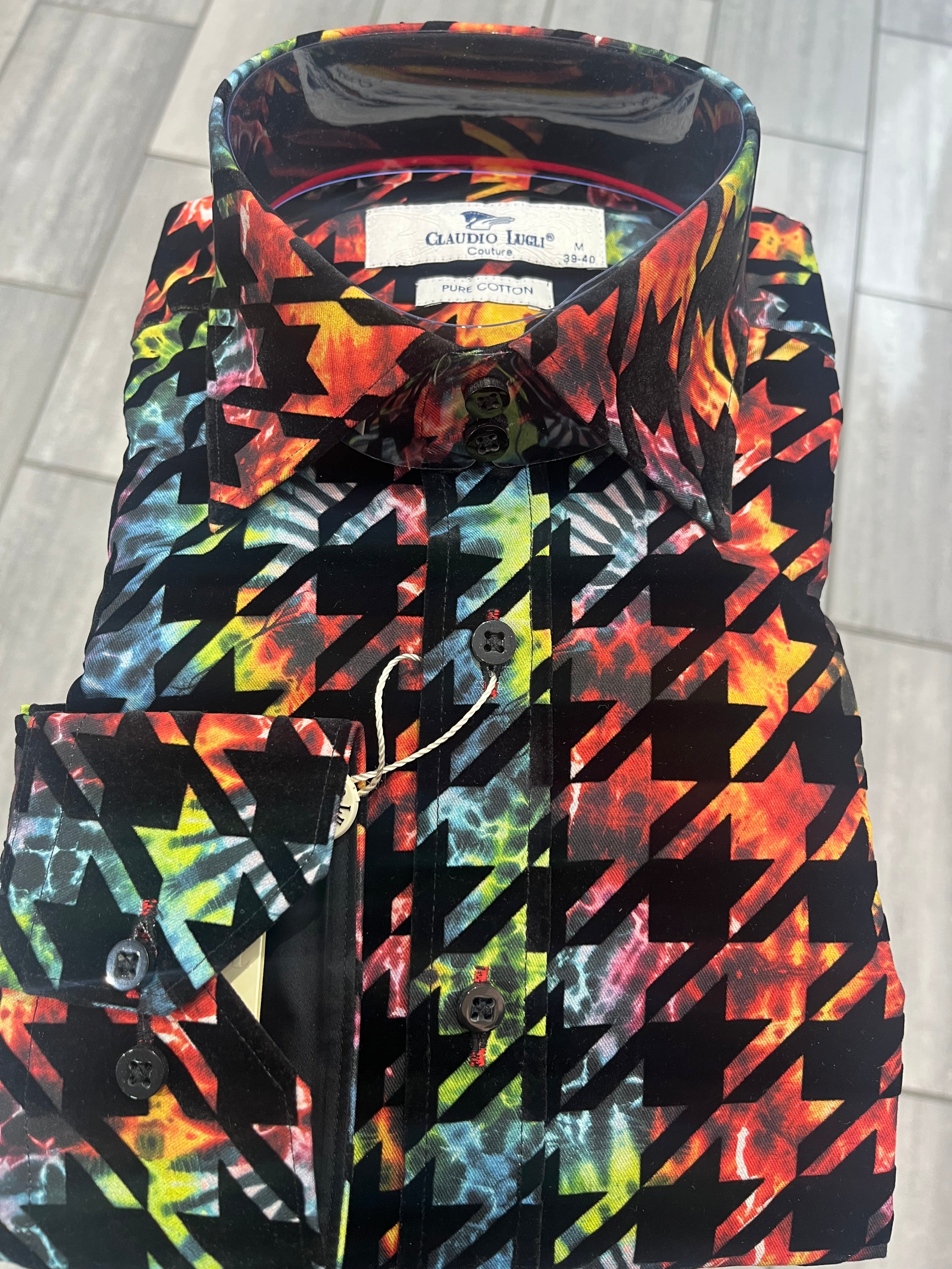 CLAUDIO LUGLI GEO FLOCK  SHIRT CP8048-BLACK