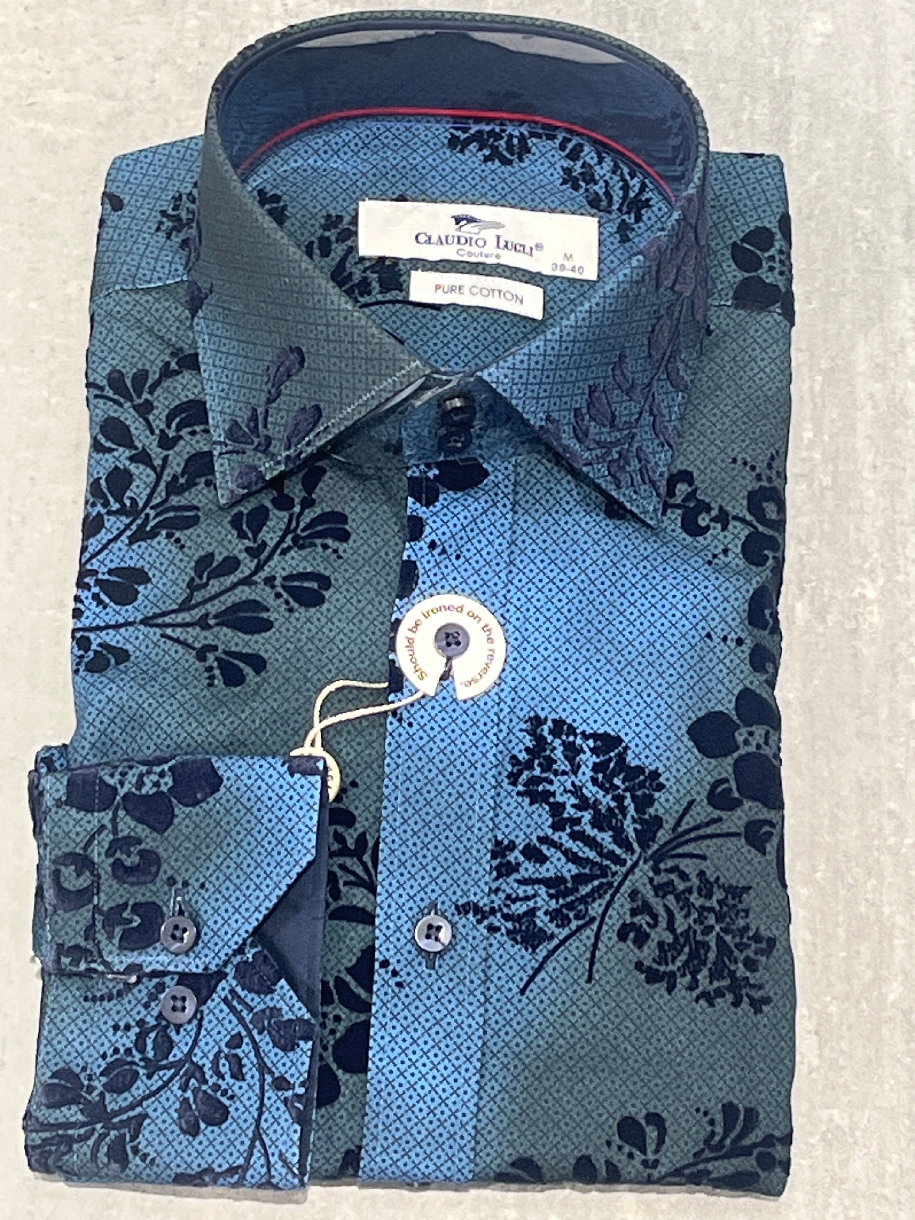 CLAUDIO LUGLI TWO-TONE FLOCK SHIRT CP8011-BLUE