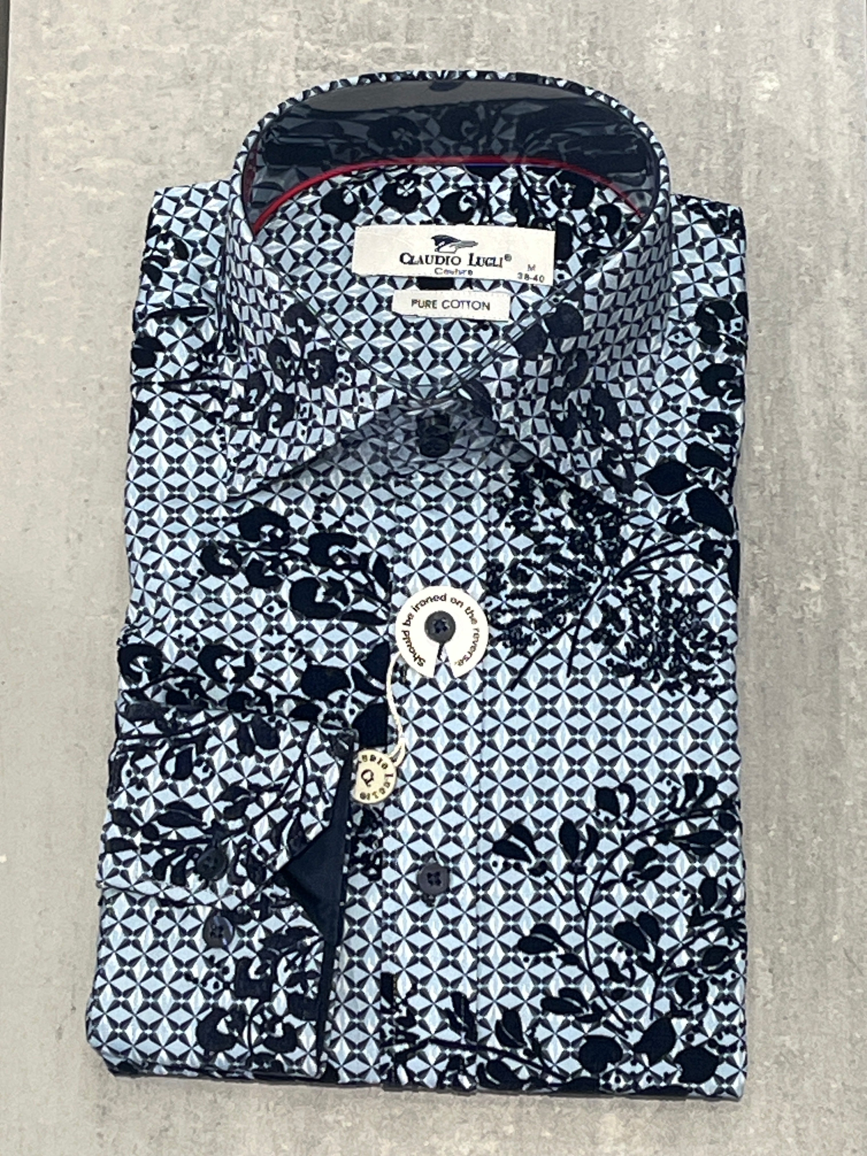 CLAUDIO LUGLI GEO-FLOCK SHIRT CP8013-BLUE