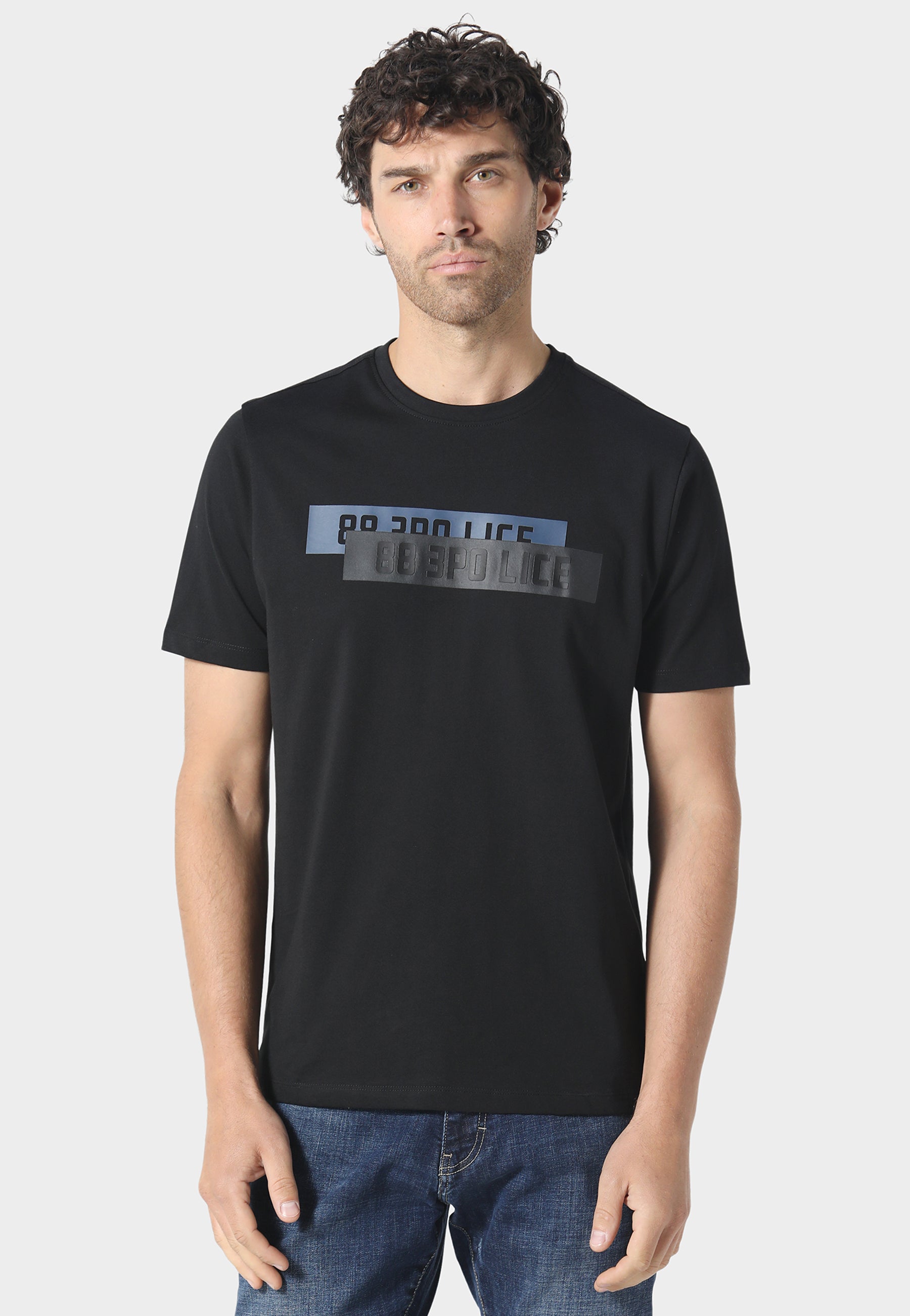 883 POLICE ADRIAN LAYERED LOGO T-SHIRT-BLACK