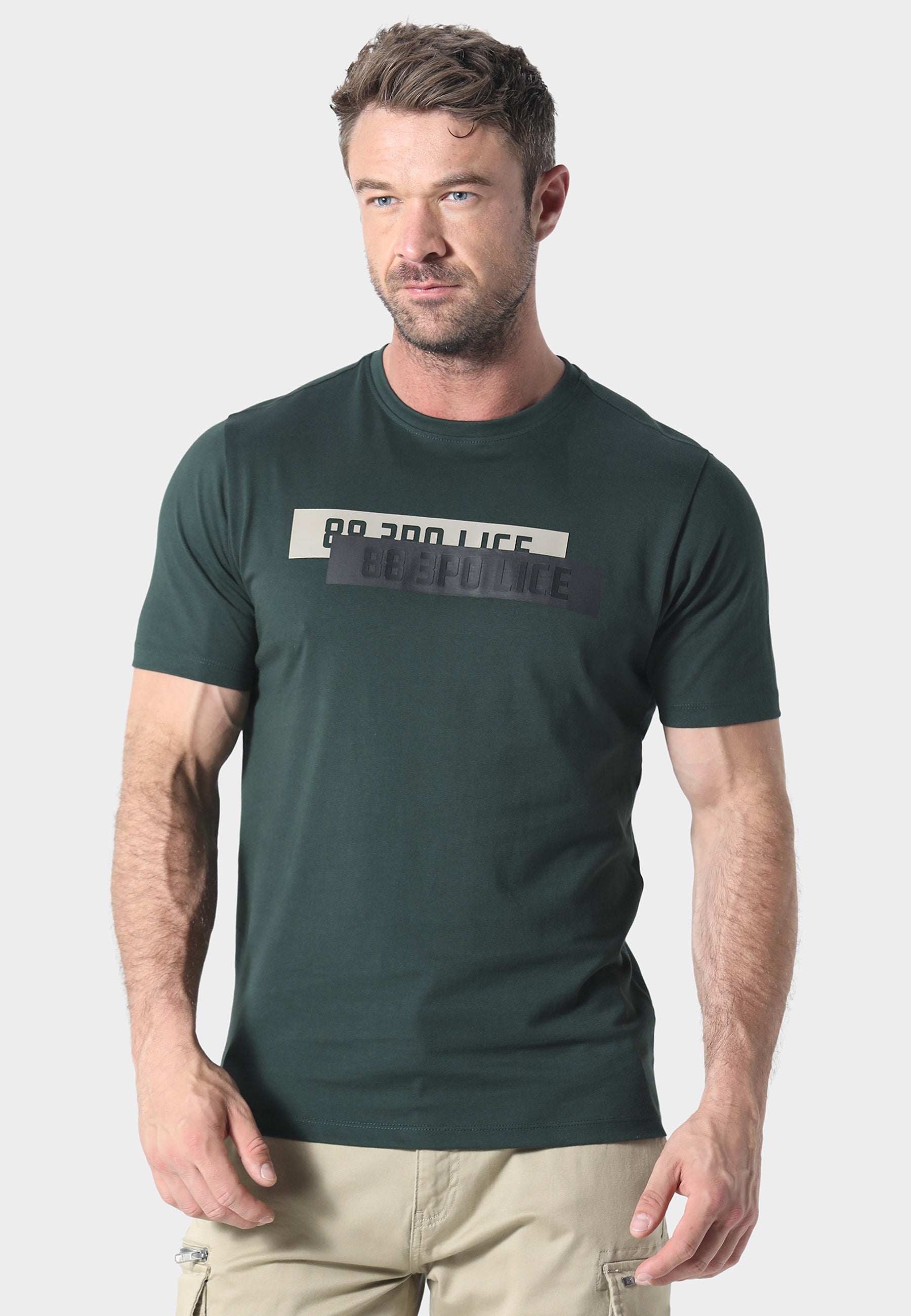 883 POLICE ADRIAN LAYERED LOGO T-SHIRT - FOREST