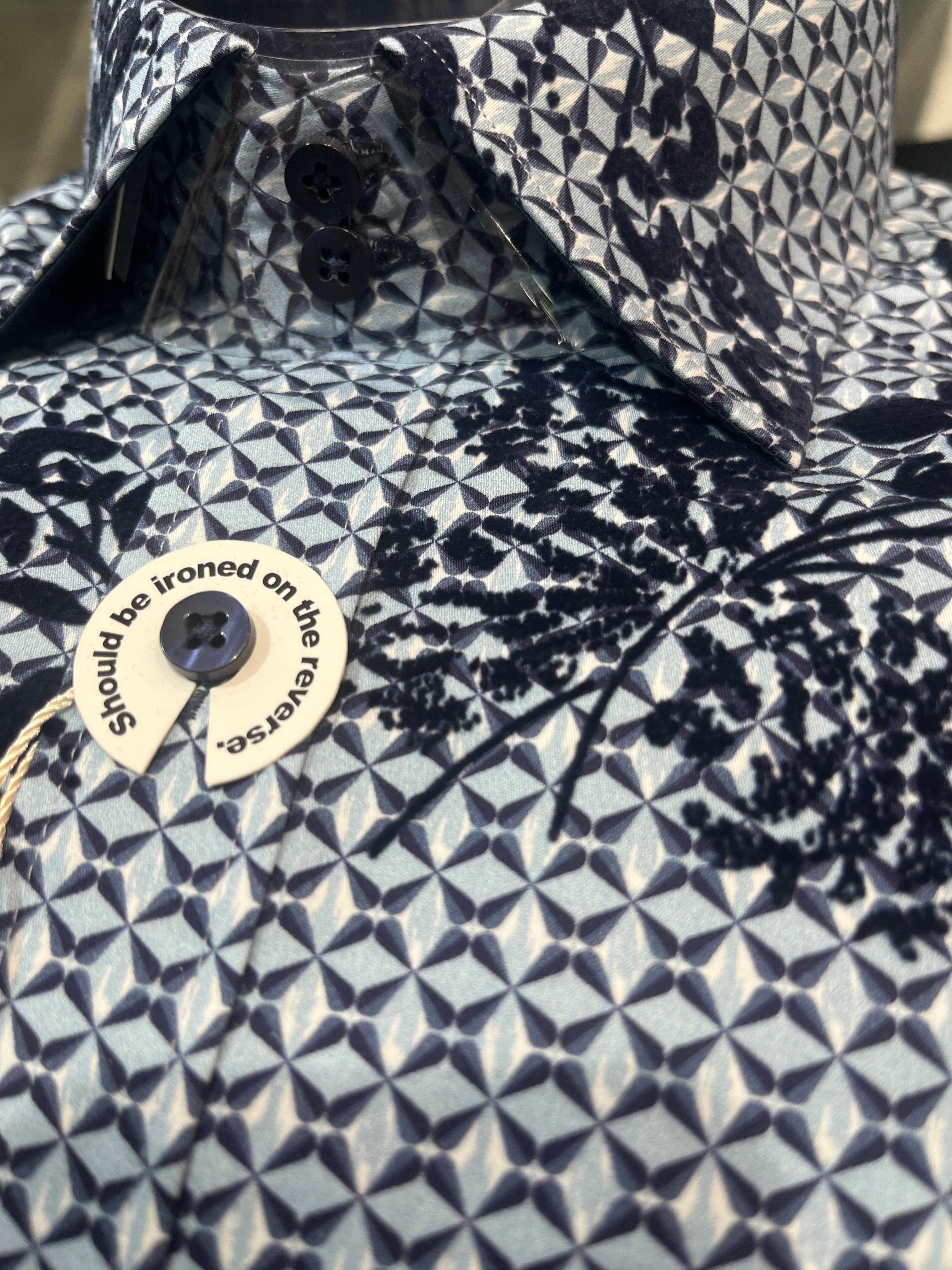 CLAUDIO LUGLI GEO-FLOCK SHIRT CP8013-BLUE