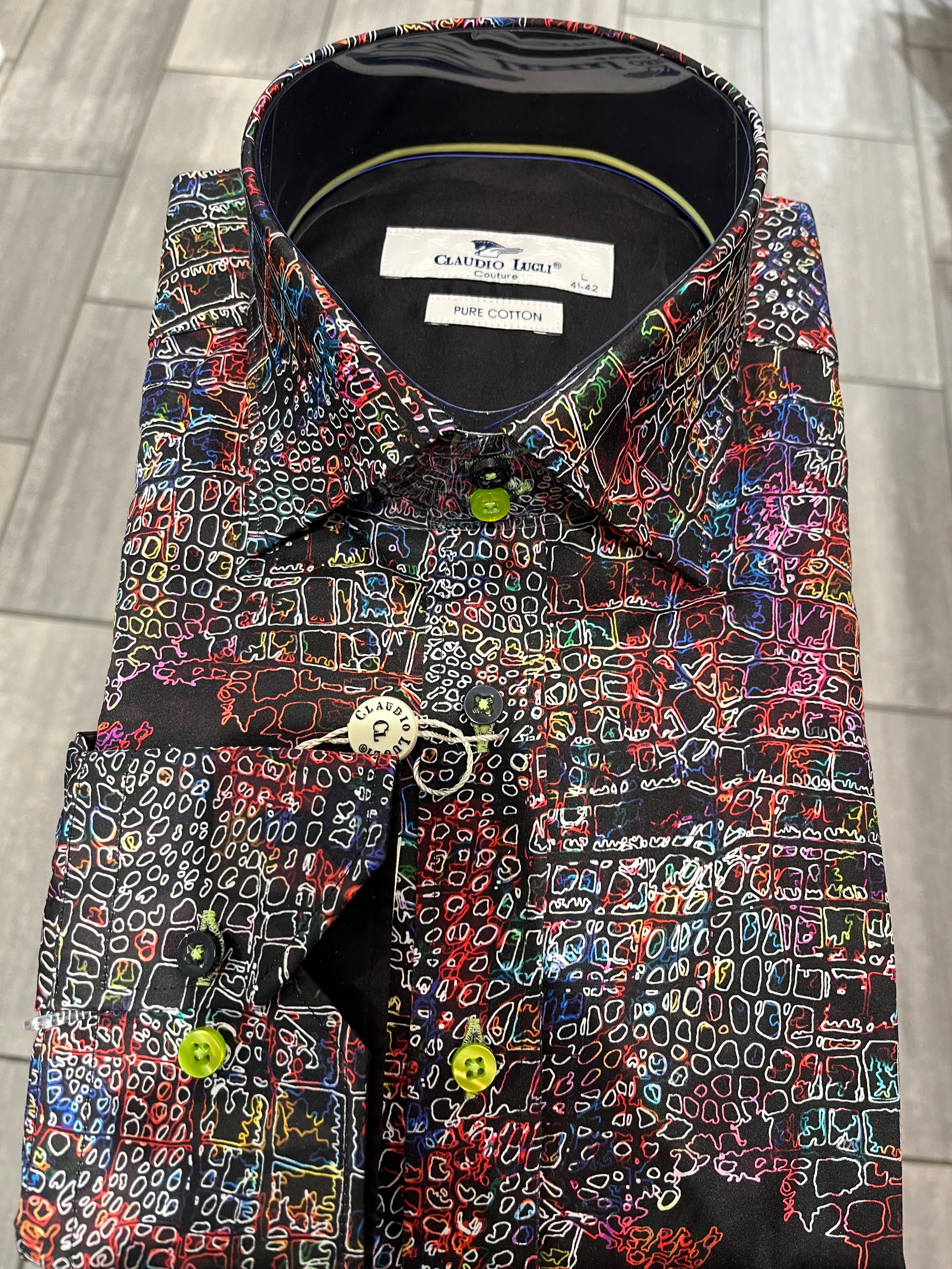 CLAUDIO LUGLI GRID PRINT SHIRT CP8006-BLACK