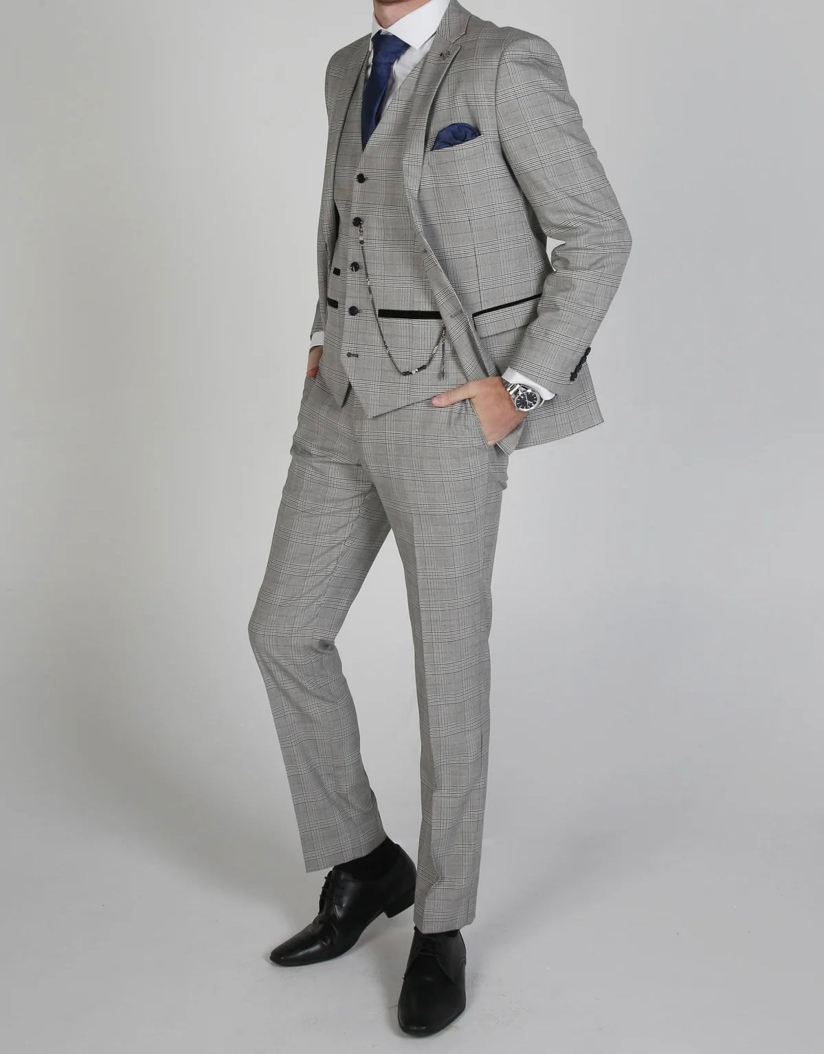 PAUL ANDREW GREY CHECK HUGO 3PC SUIT