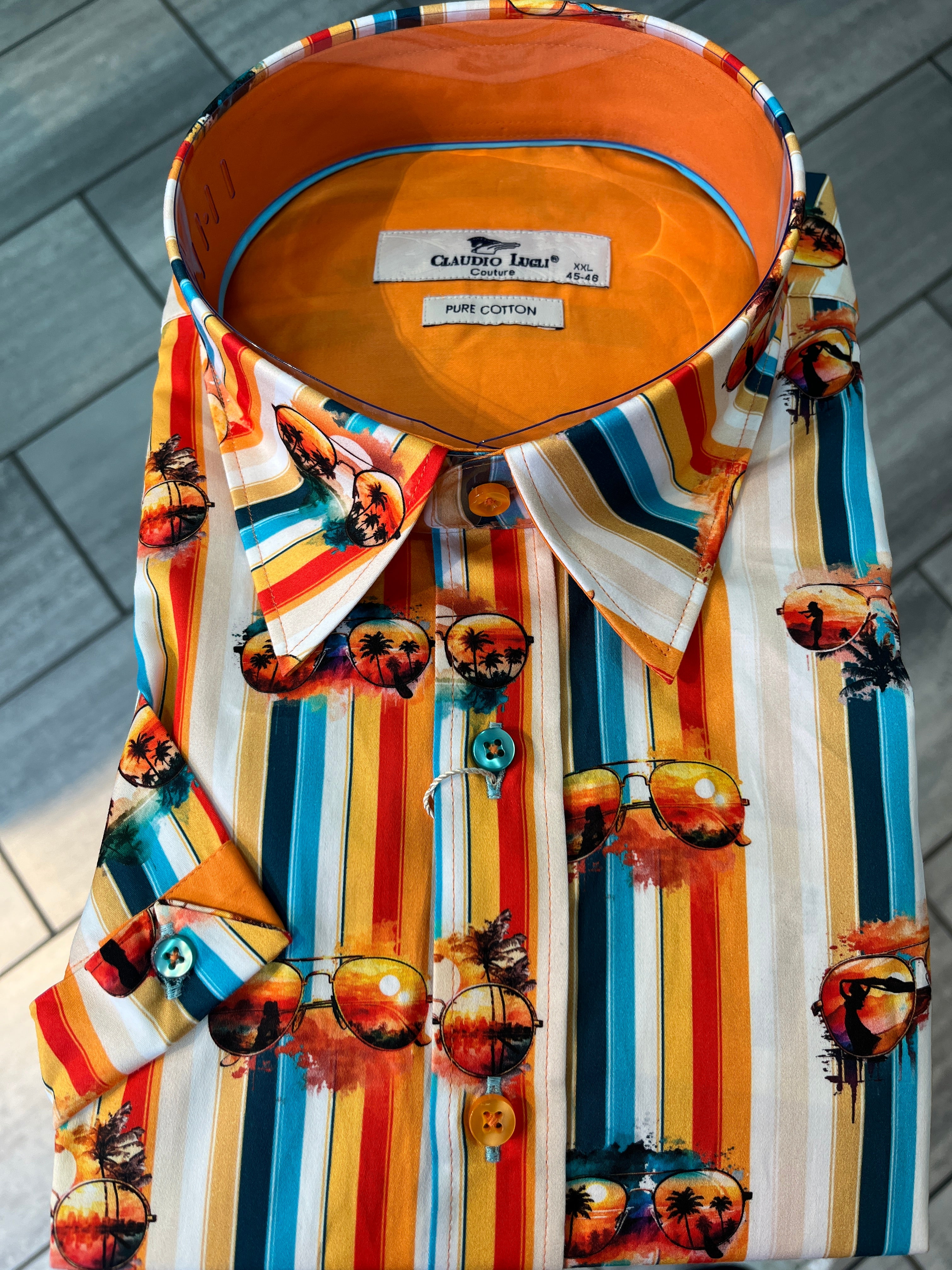 CLAUDIO LUGLI RETROSCAPE TROPICAL VISION SHORT SLEEVE MENS SHIRT - ORANGE - CP6476