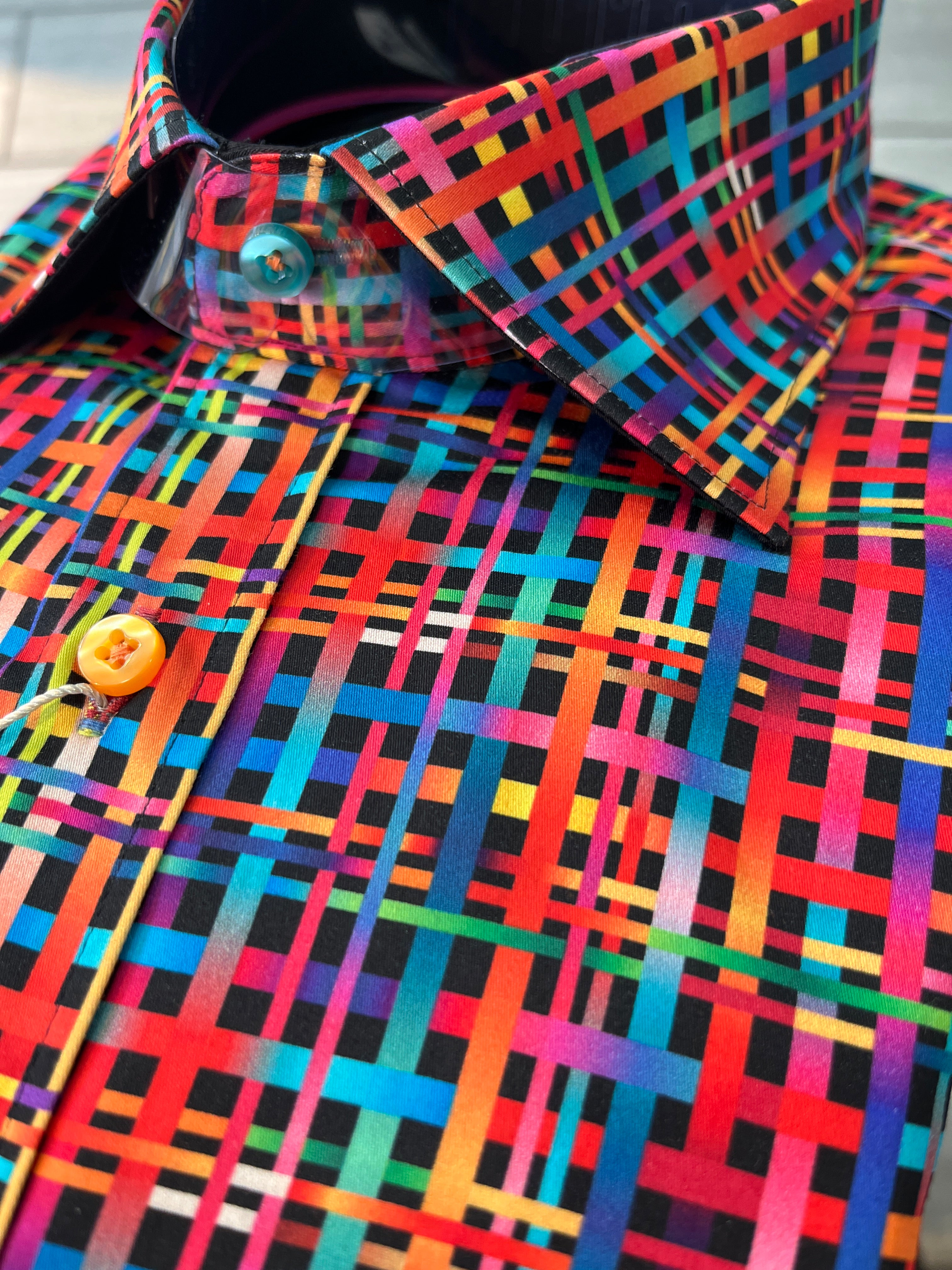 CLAUDIO LUGLI MULTI COLOURED BASKET WEAVE MENS LONG SLEEVE SHIRT - CP6942