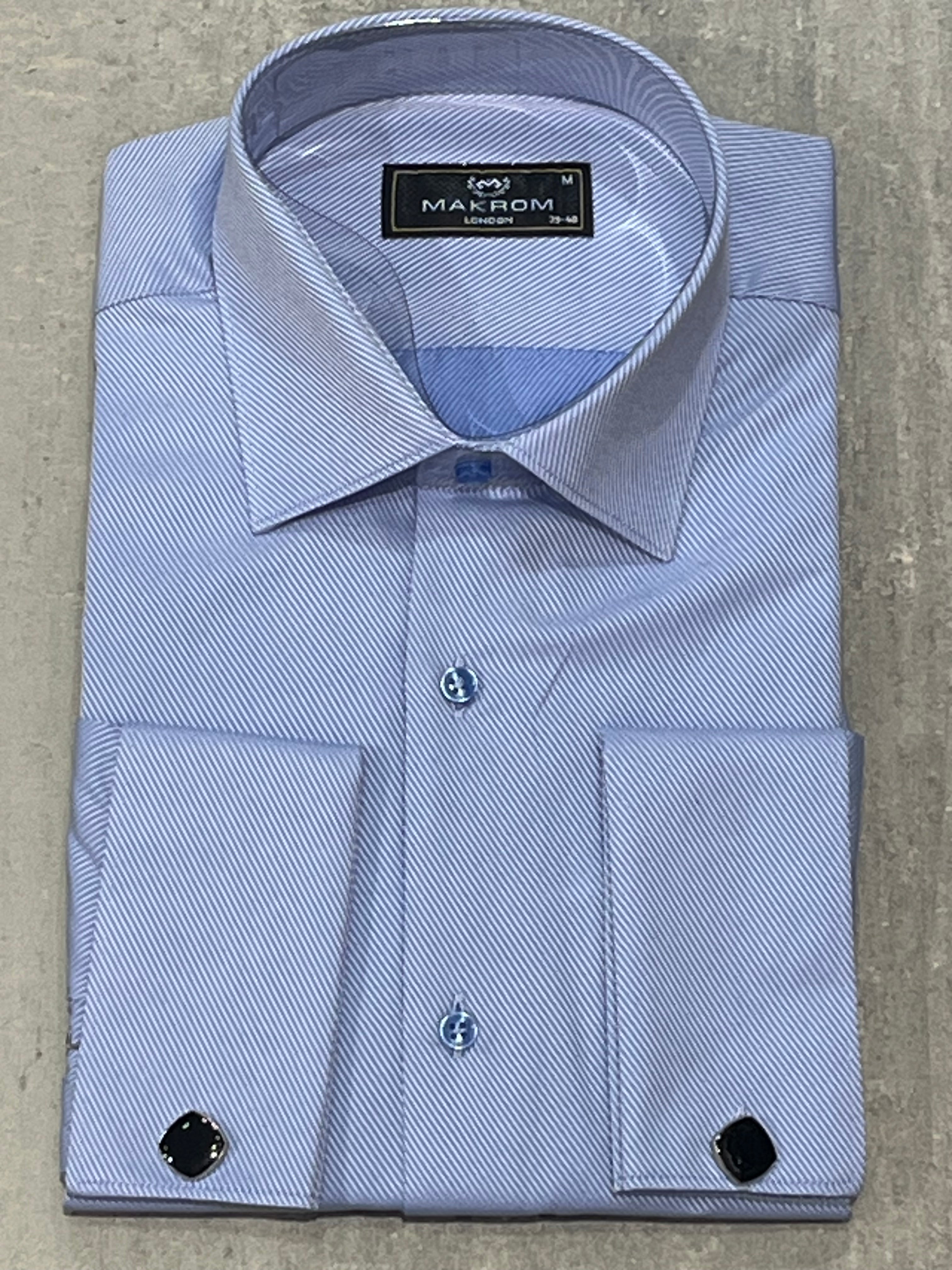 MAKROM TWILL DOUBLE CUFF SHIRT SKY