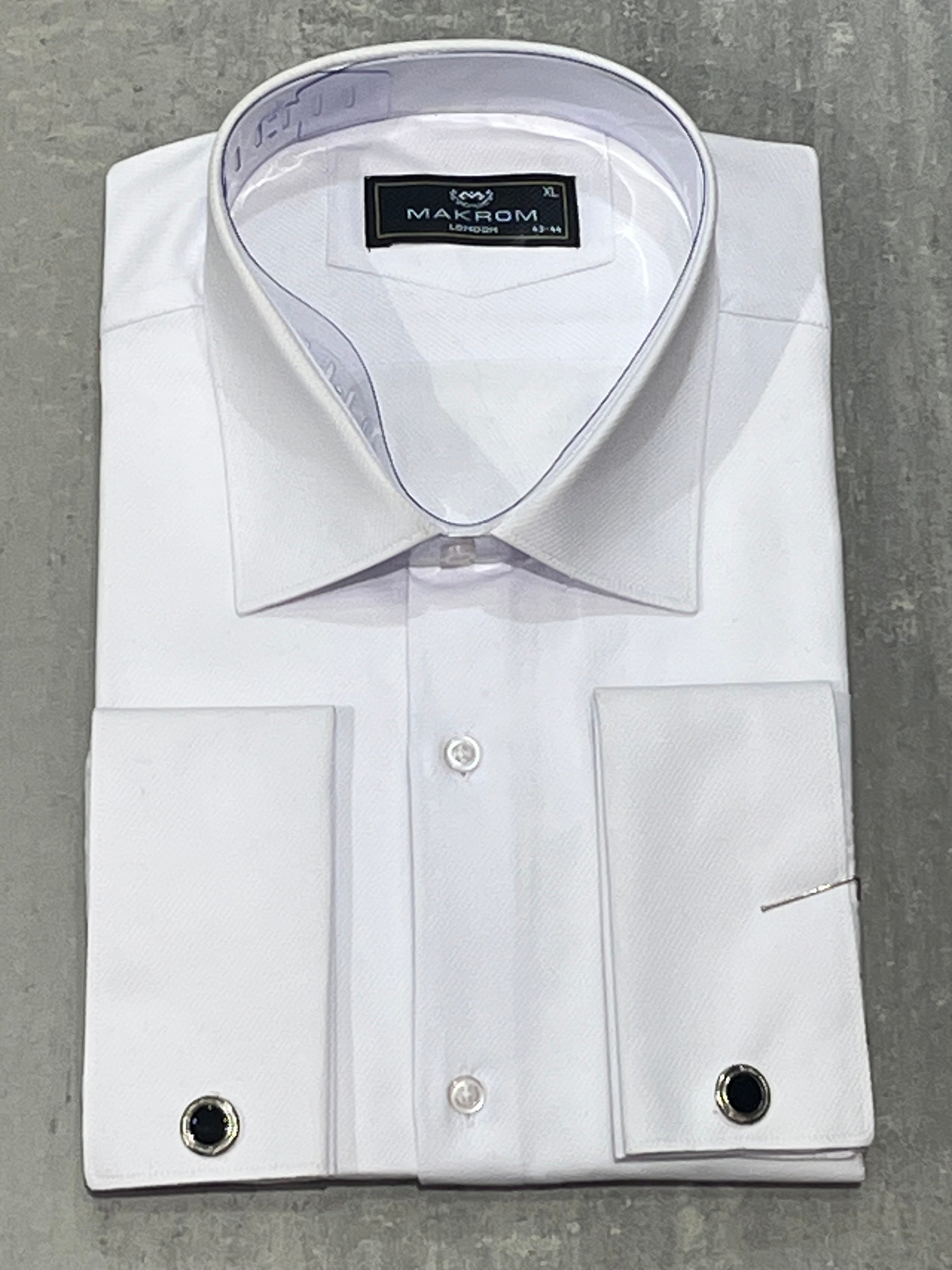 MAKROM TWILL DOUBLE CUFF SHIRT WHITE