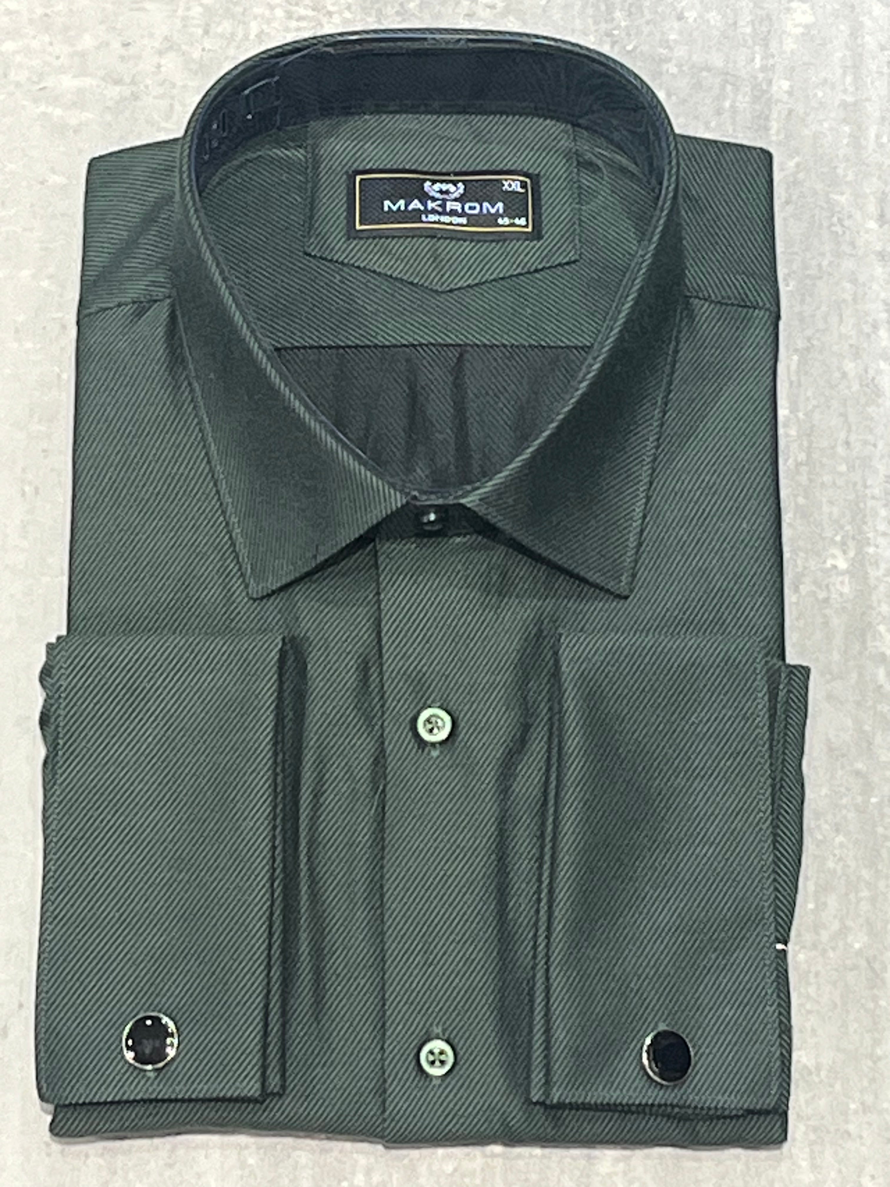 MAKROM TWILL DOUBLE CUFF SHIRT DARK GREEN