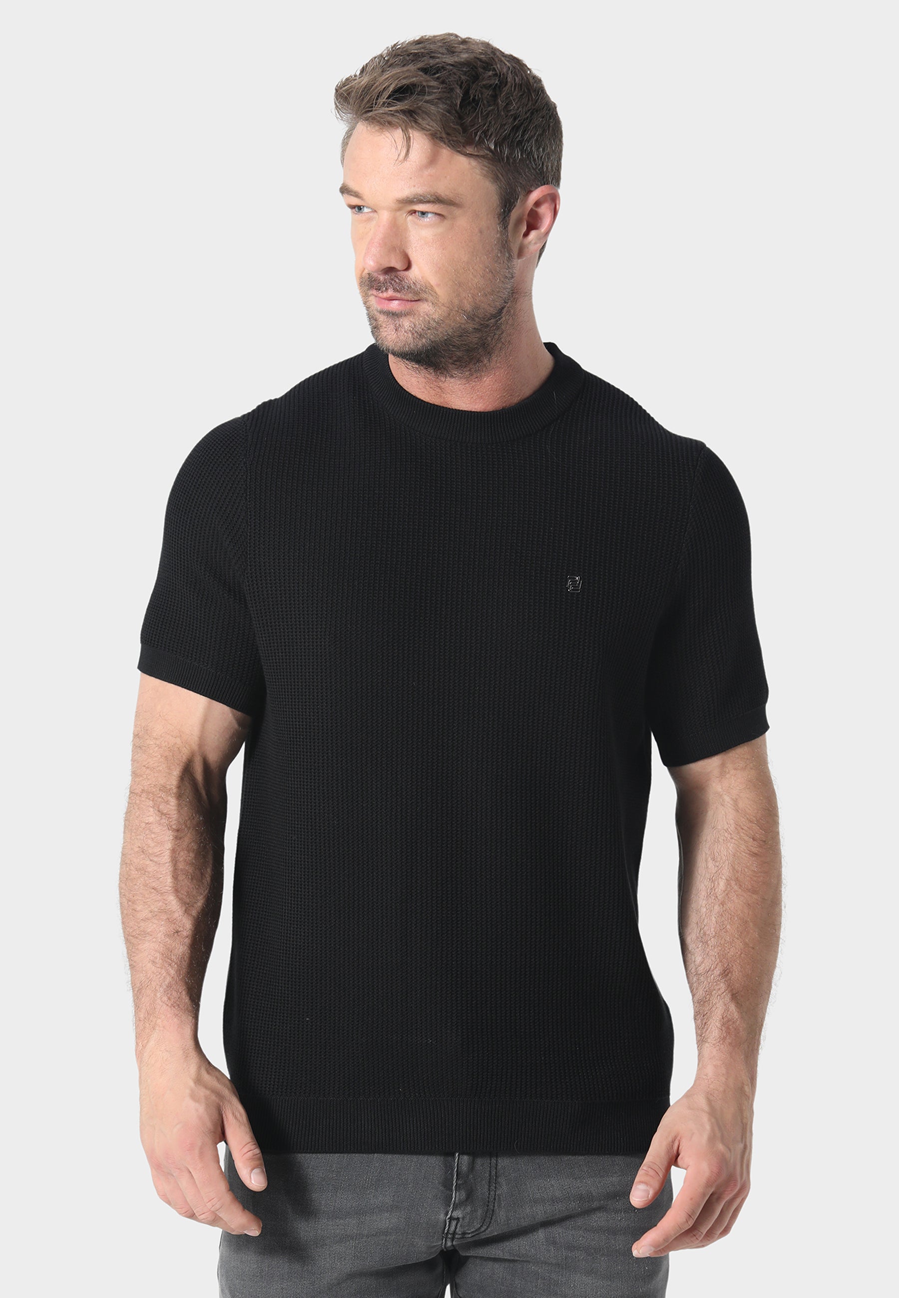 883 POLICE KINGSBURY KNITTED T-SHIRT -BLACK