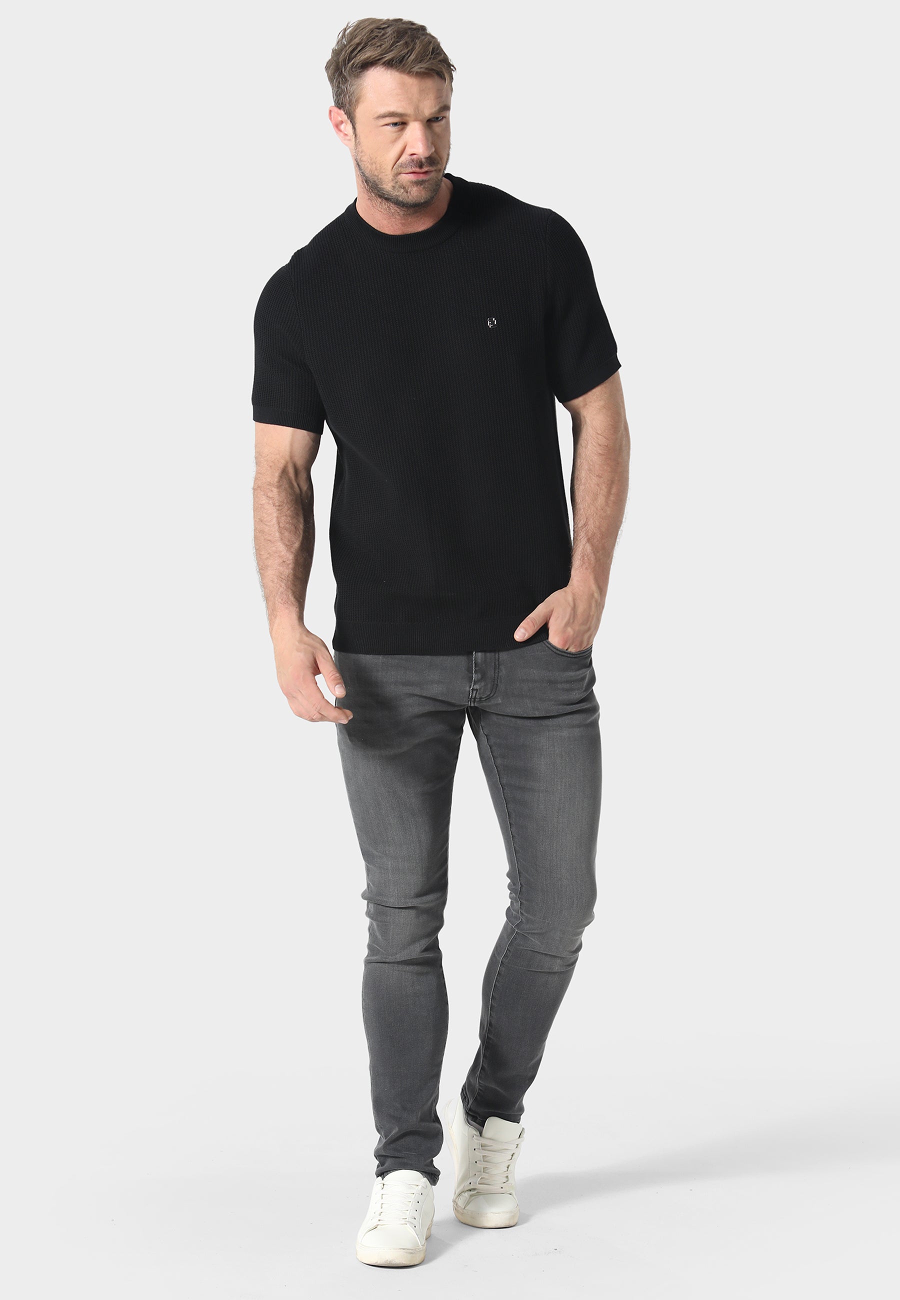 883 POLICE KINGSBURY KNITTED T-SHIRT -BLACK