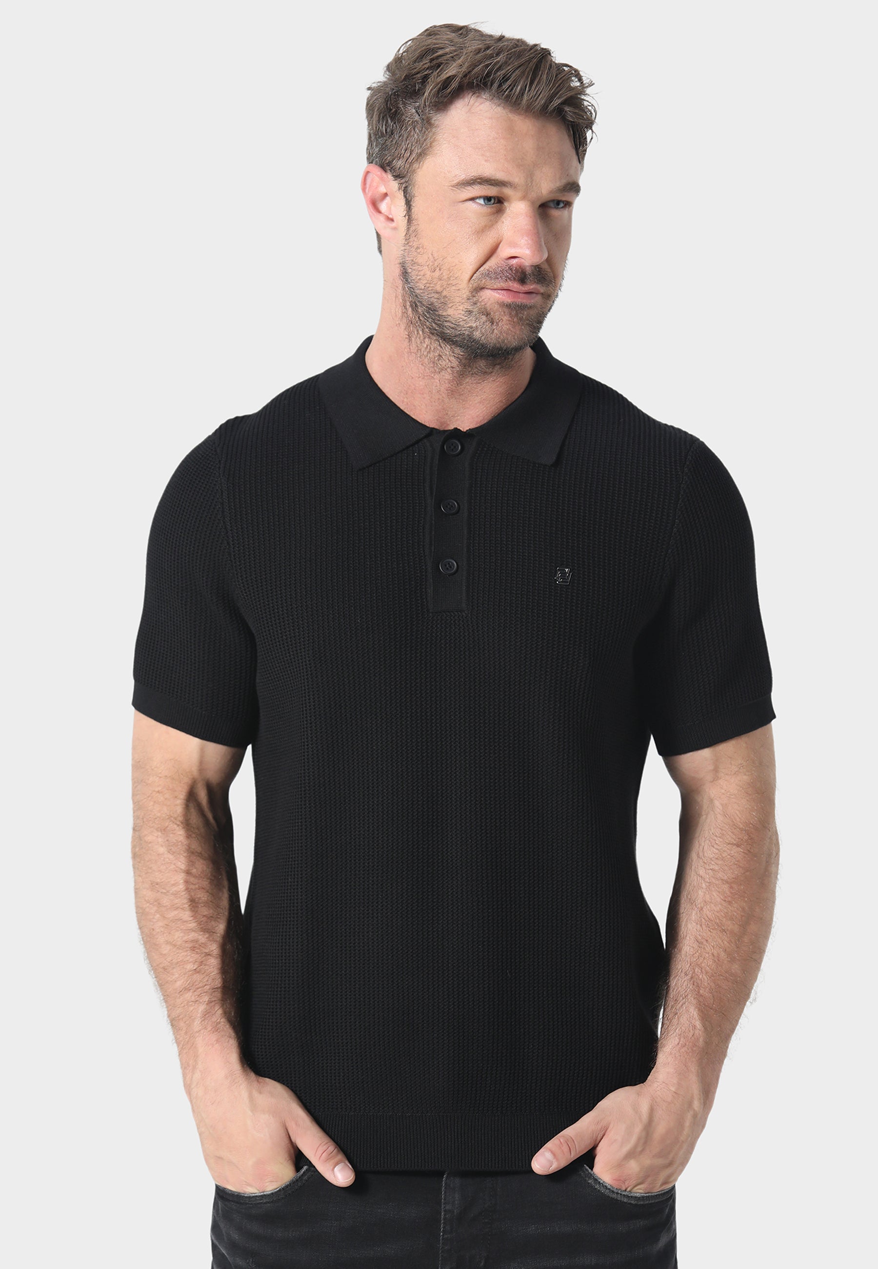 883 POLICE PECAN KNIT POLO-BLACK