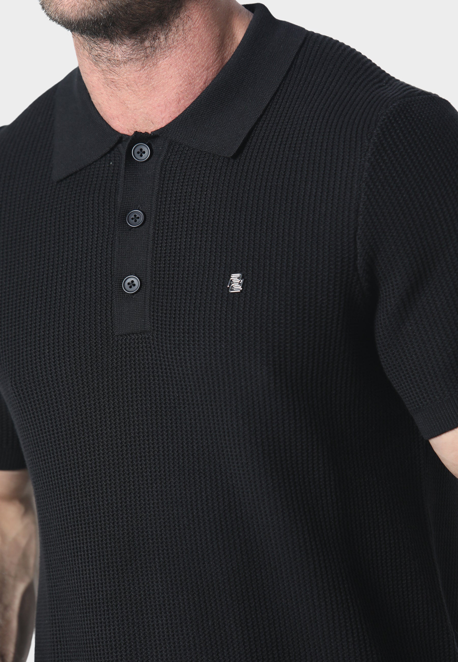 883 POLICE PECAN KNIT POLO-BLACK