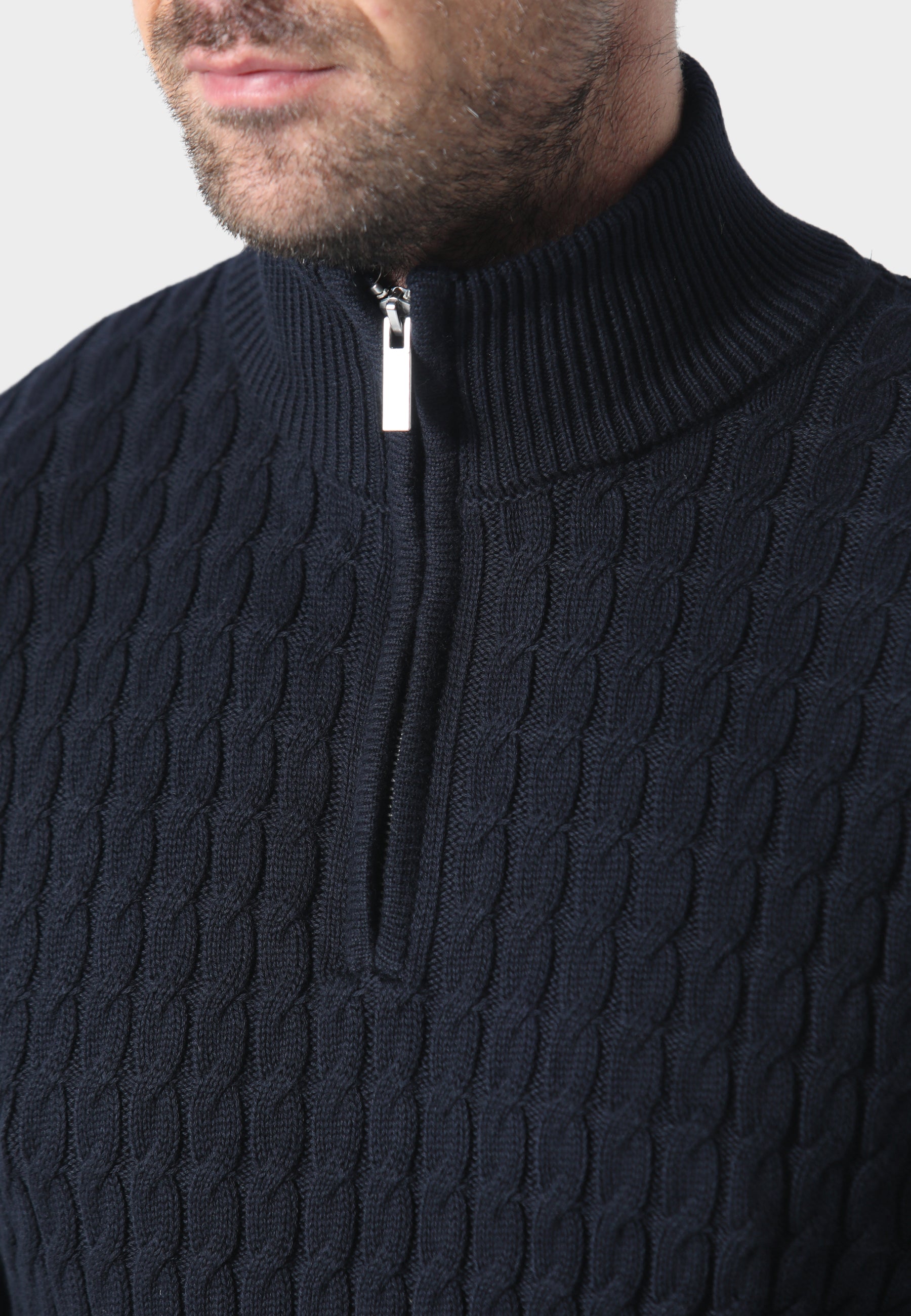 883 POLICE PORTIE 1/4 ZIP CABLE KNIT-NAVY