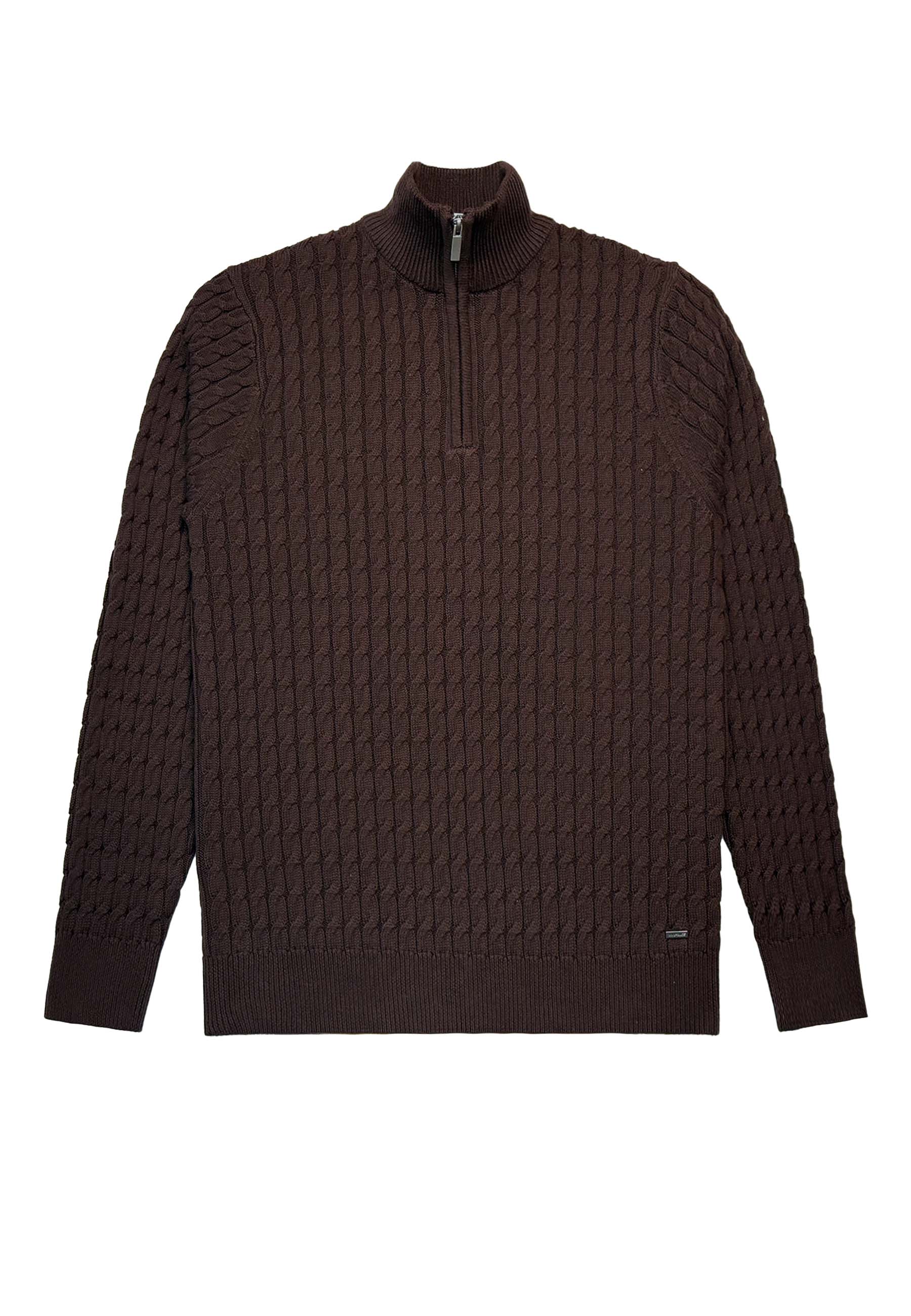 883 POLICE PORTIE 1/4 ZIP CABLE KNIT - BROWN