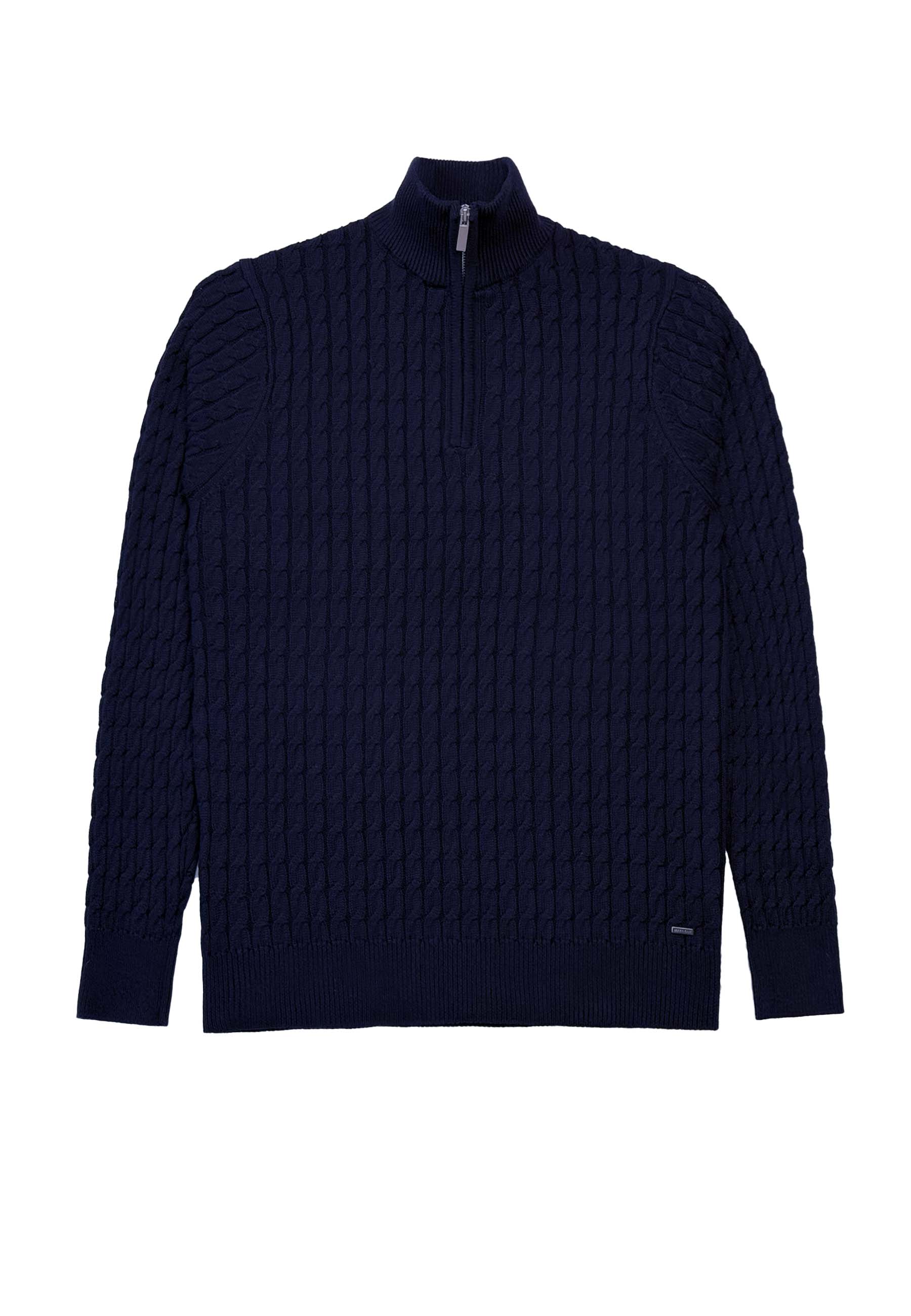 883 POLICE PORTIE 1/4 ZIP CABLE KNIT-NAVY