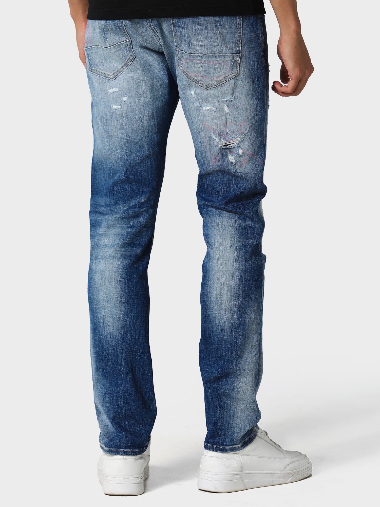 POLICE TODD 978 DISTRESSED SLIM FIT DENIM BLUE JEANS