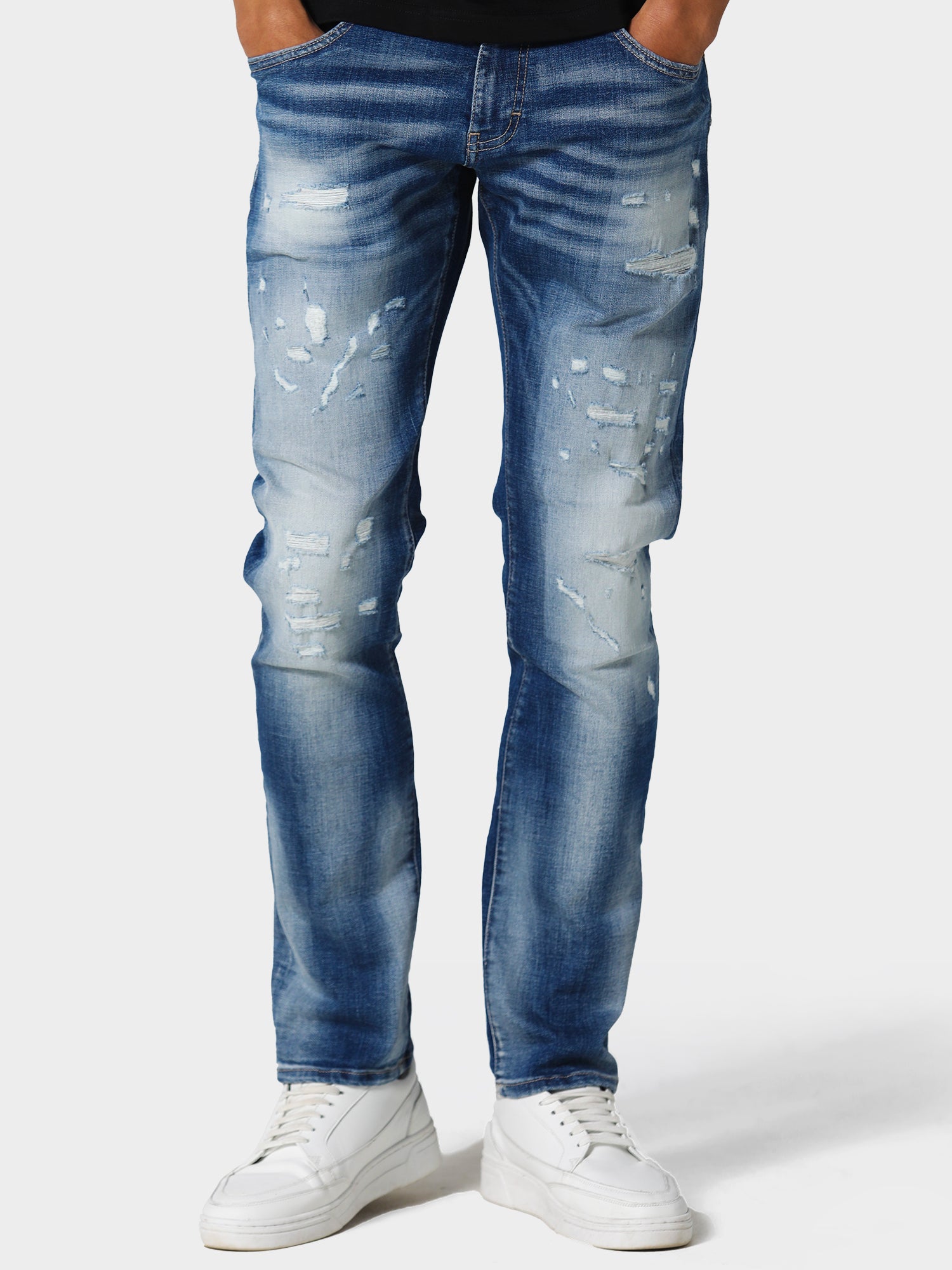 POLICE TODD 978 DISTRESSED SLIM FIT DENIM BLUE JEANS