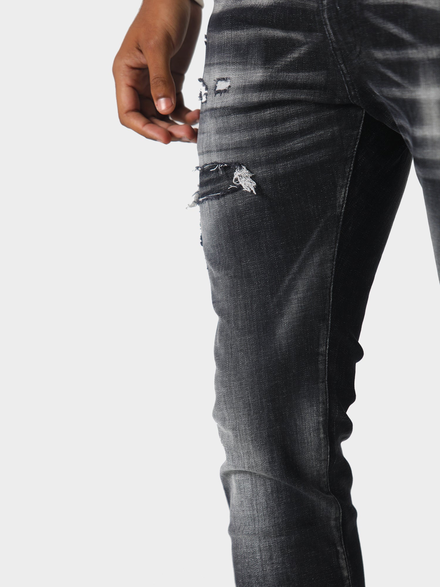 POLICE TODD 985 DISTRESSED SLIM FIT BLACK JEANS