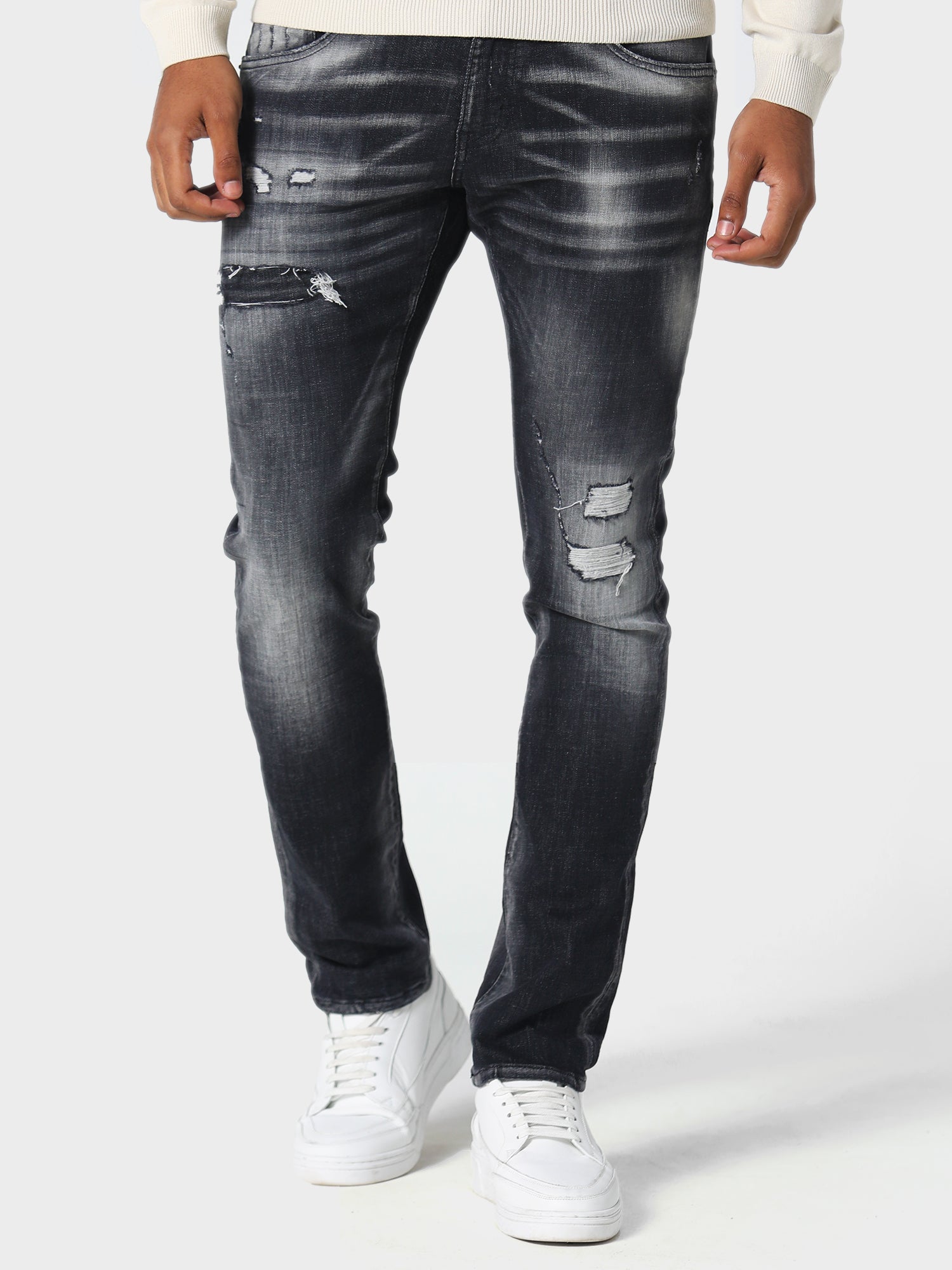 POLICE TODD 985 DISTRESSED SLIM FIT BLACK JEANS