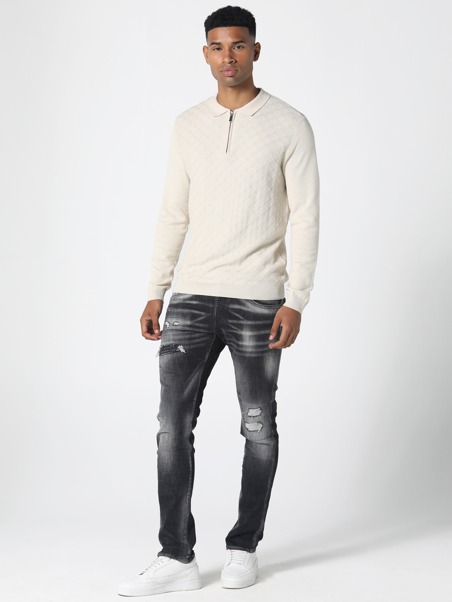 POLICE TODD 985 DISTRESSED SLIM FIT BLACK JEANS