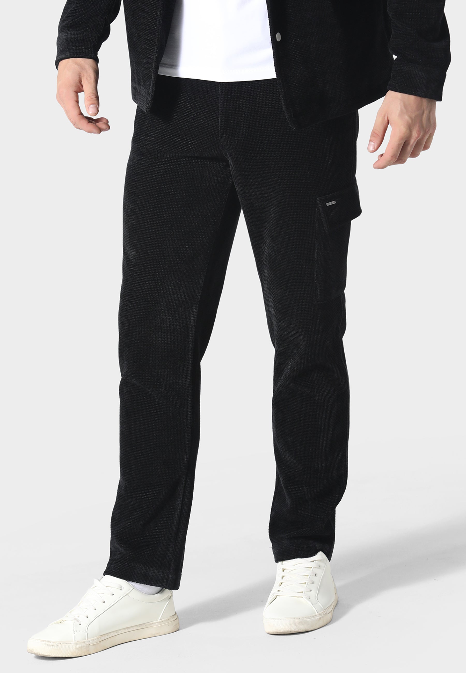 883 POLICE TOPHILL TEXTURED CARGO TROUSERS-BLACK