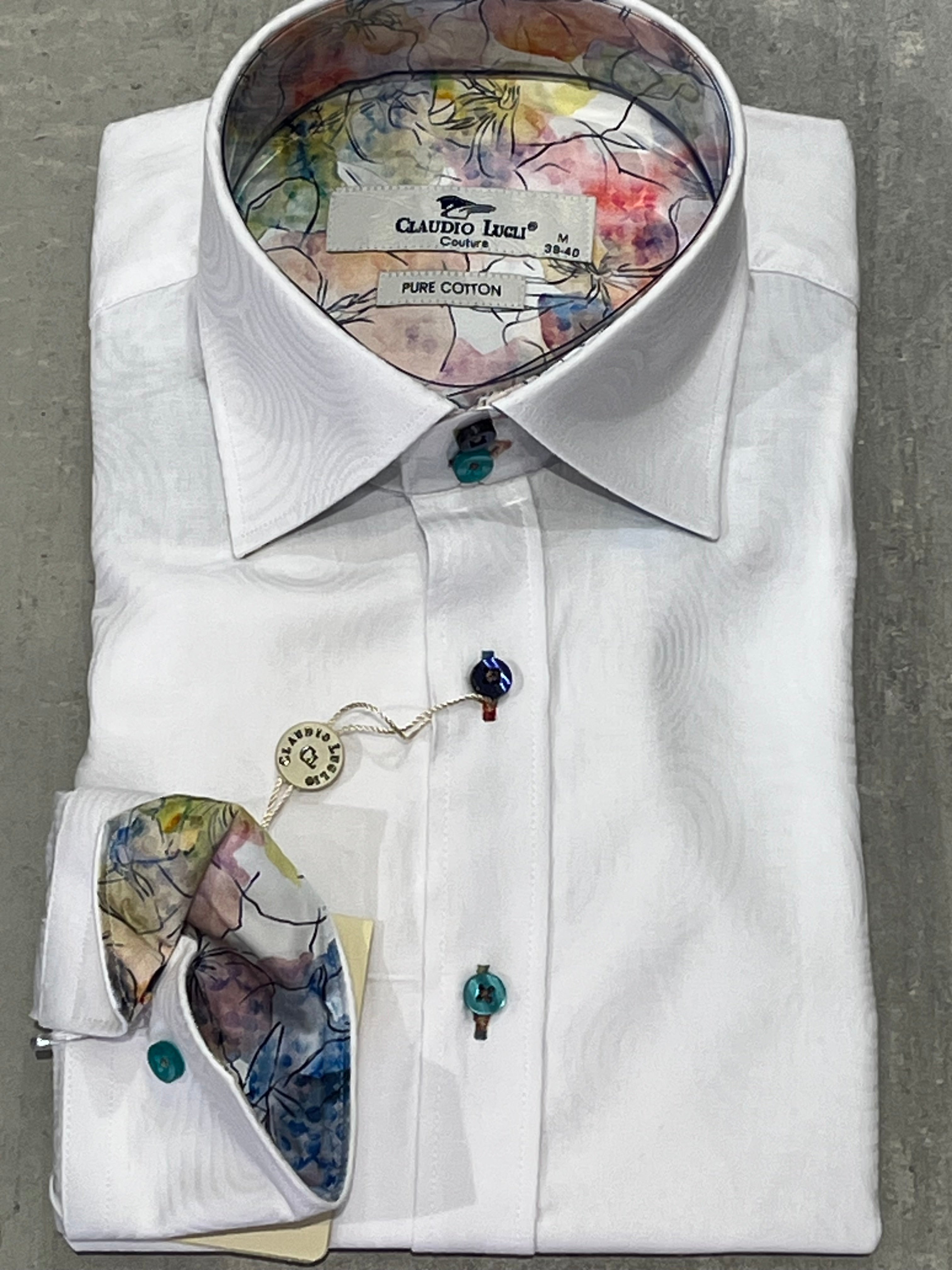 CLAUDIO LUGLI SWIRL SELF PATTERN SHIRT CP8015-WHITE