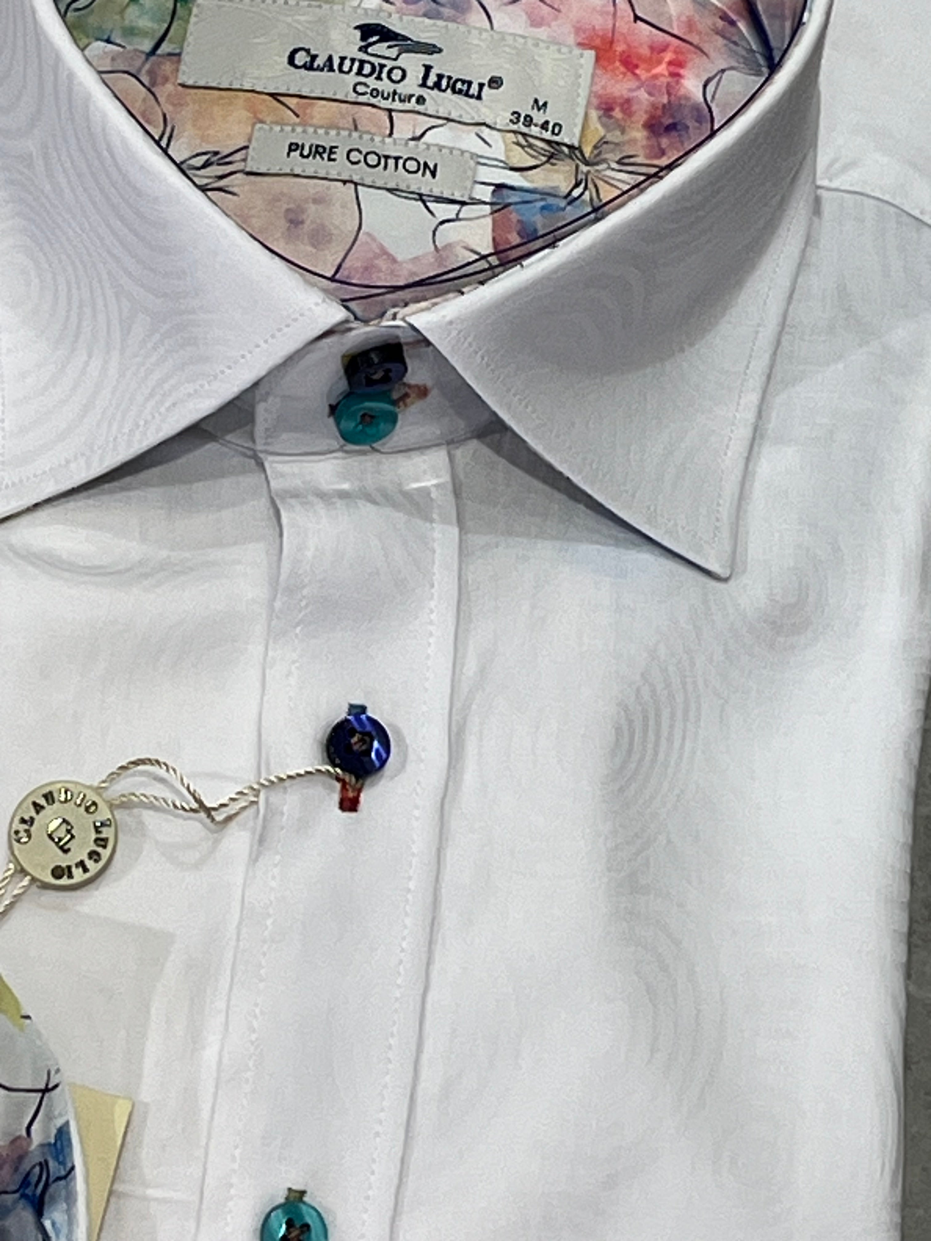 CLAUDIO LUGLI SWIRL SELF PATTERN SHIRT CP8015-WHITE