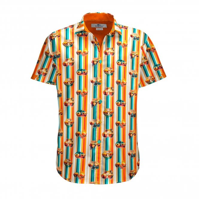 CLAUDIO LUGLI RETROSCAPE TROPICAL VISION SHORT SLEEVE MENS SHIRT - ORANGE - CP6476