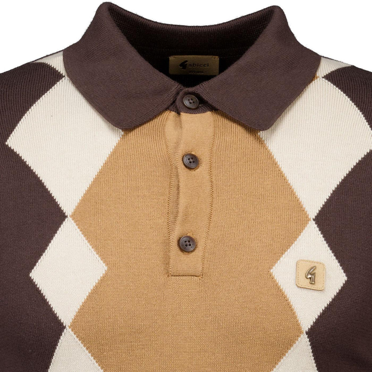 GABICCI BOND ARGYLE LONG SLEEVE KNIT POLO CLOVE BROWN
