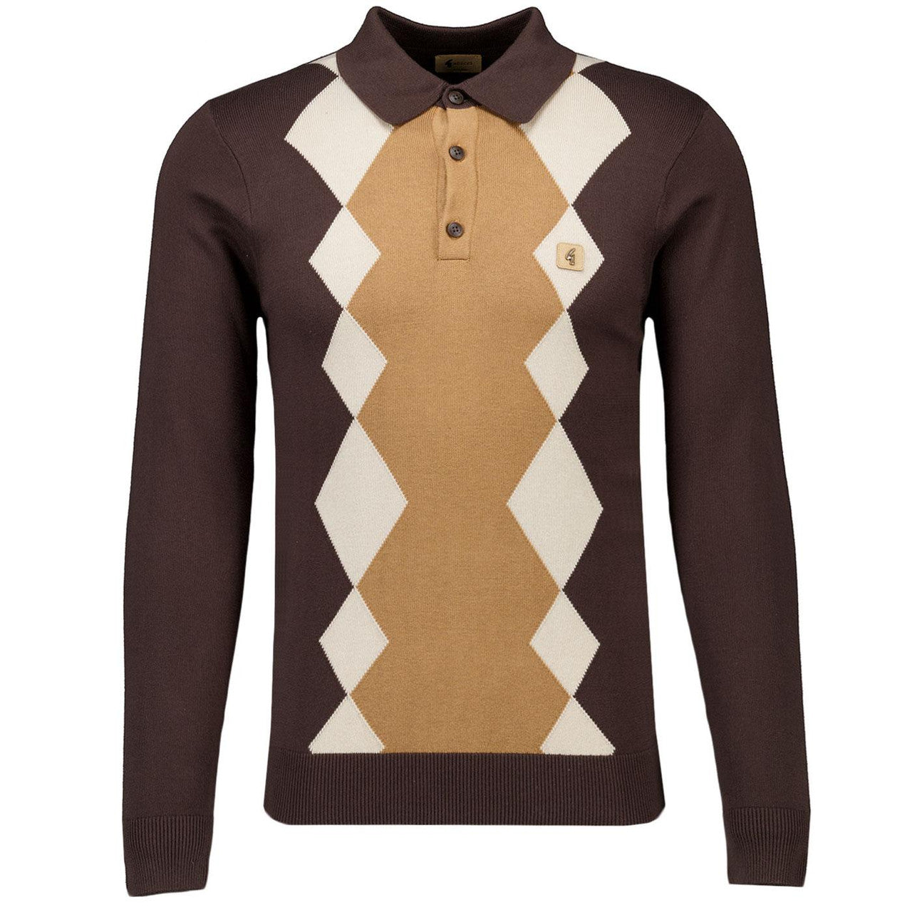 GABICCI BOND ARGYLE LONG SLEEVE KNIT POLO CLOVE BROWN