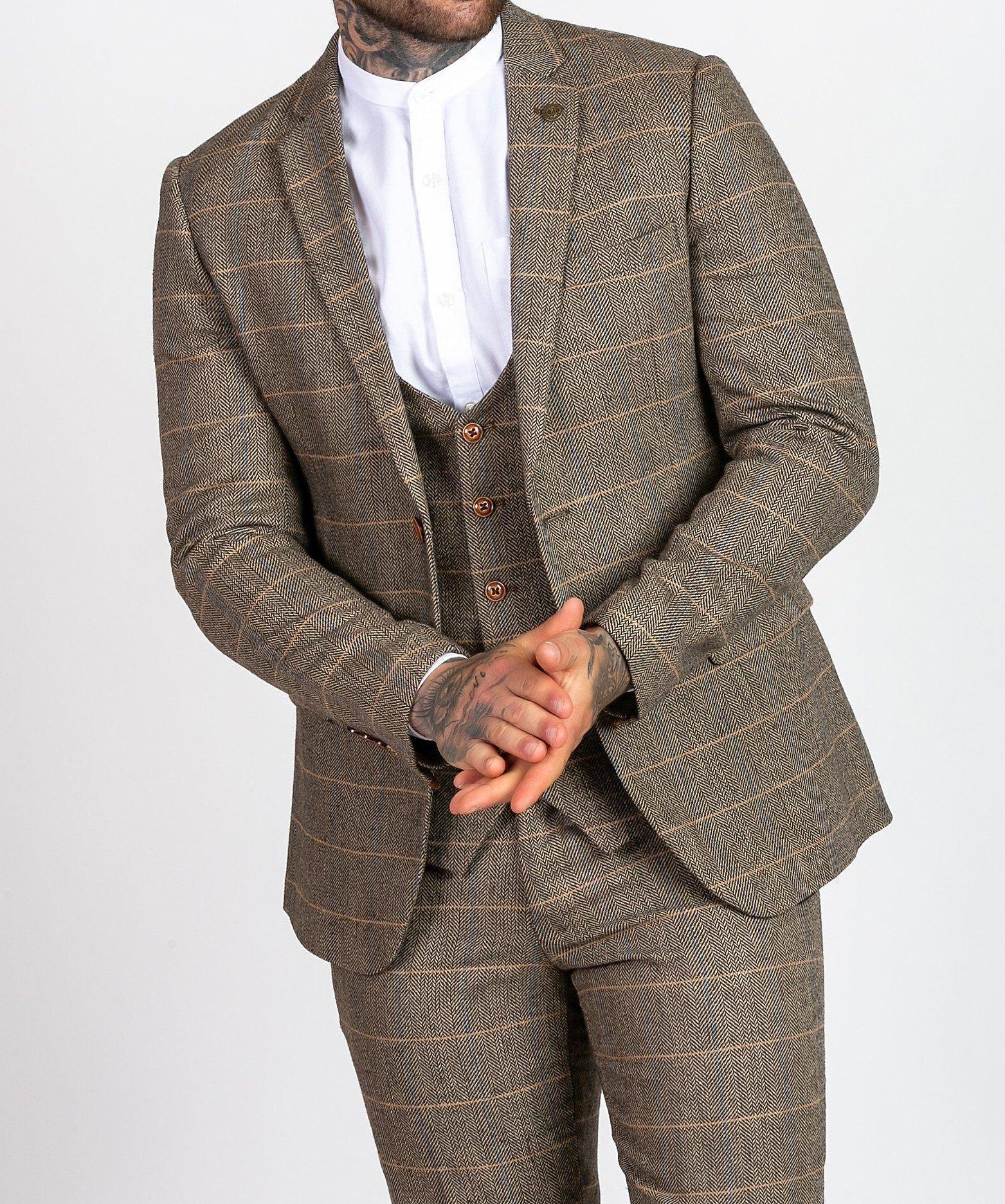 SIZES AVAILABLE IN STORE - Marc Darcy Ted Tan Herringbone Blazer