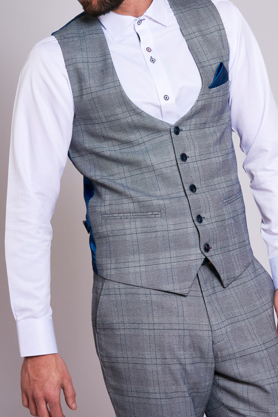 SIZES AVAILABLE IN STORE - Marc Darcy Jerry Grey Check Waist Coat